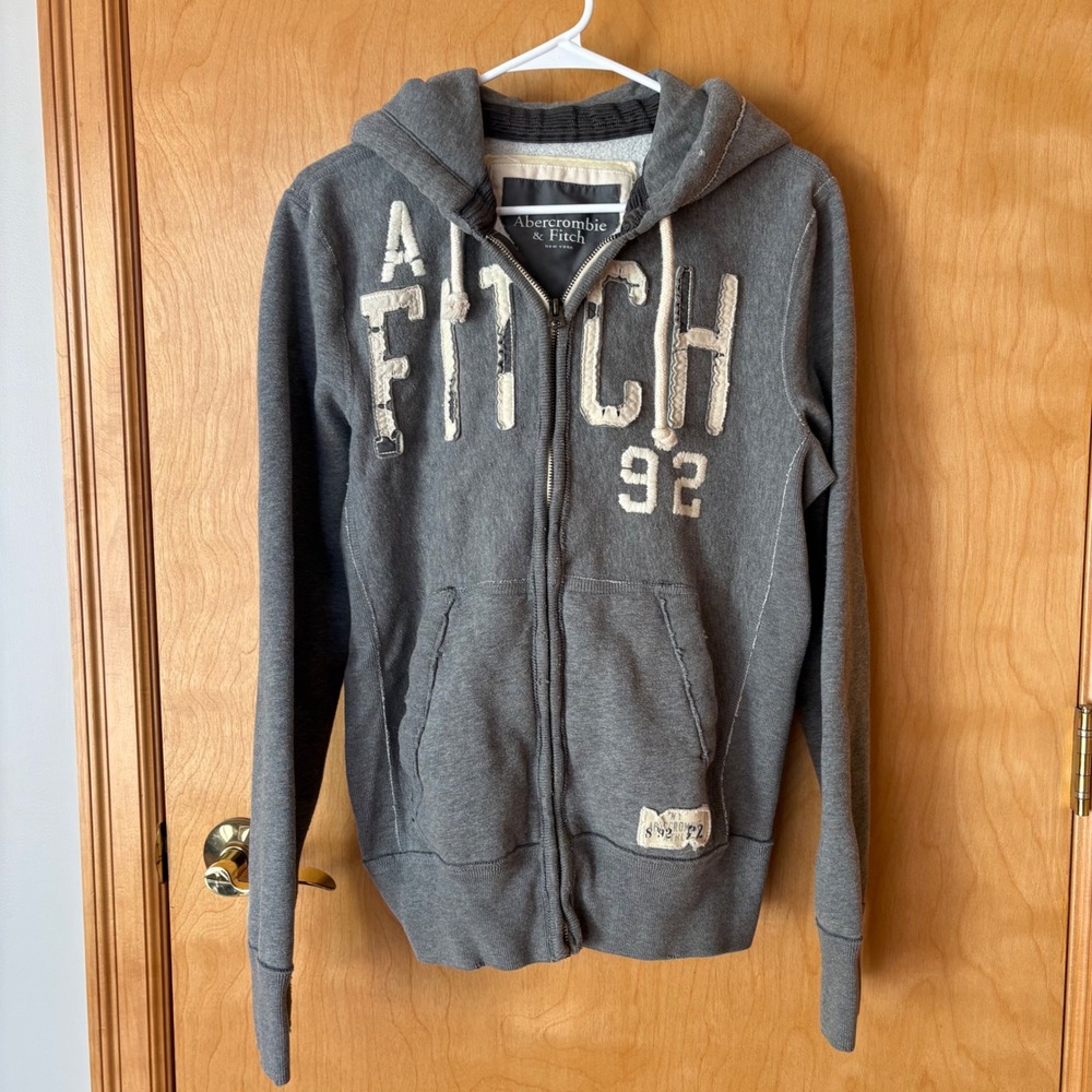 Abercrombie & Fitch Full Zip Hoodie Mens Small Gray Distressed vintage Logo 92